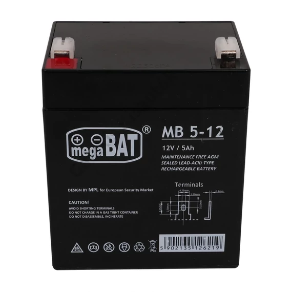 Mega Bat 12V 5Ah akkumulátor elektromos gyermekautókhoz