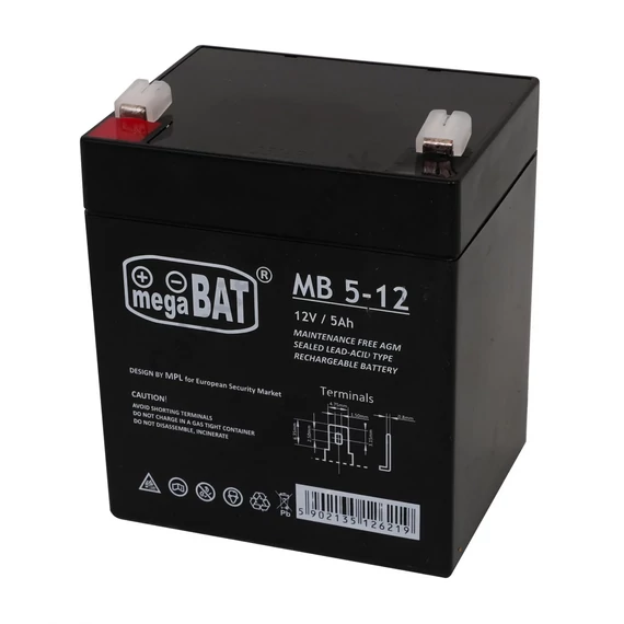 Mega Bat 12V 5Ah akkumulátor elektromos gyermekautókhoz